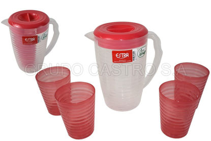 Foto de Jarra platica SET basica 2lt 4 vasos 15onz estra-4-1038613 rojo