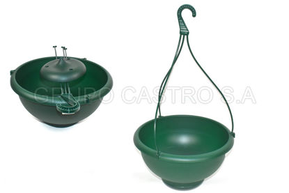 Foto de Maceta Colgante Verde c/plato y sercha spartaplast 0167 29x15 cms 6 ltrs