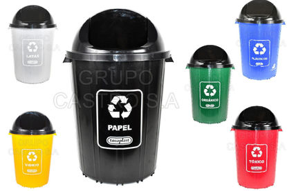 Foto de BASURERO 71LTR  NEGRO PAPEL  810303  t/balancin negra TACOPLAST 65alx48diam