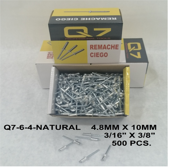 Foto de Remache Aluminio 1/8x3/8" 3.2mmx10mm Caja 500 pcs Q7