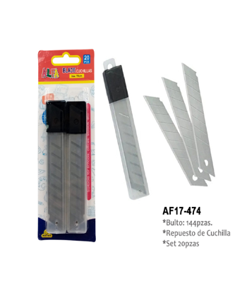 Foto de Cutter Repuesto hoja blister (Set 20 pcs) 11 cms  ALFA AF17-474