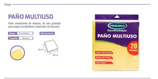 Foto de PAÑO MULTIUSOS 20PCS PAM001 40X36CMS PROLIMSO AMARILLO
