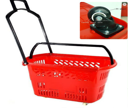 Foto de Canasta supermercado 4 rodines 2 agarradera roja N2P321 45ltrs 40alx36anx50la(10)