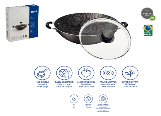 Foto de Cacerola 32 cms Wok Tramontina 4.4 ltrs c/tapa vidrio Paris 28545/632 (4)