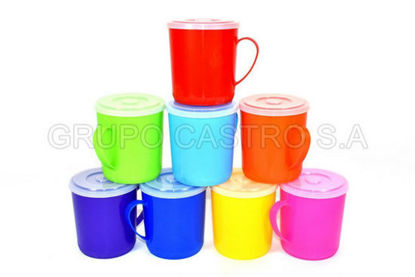 Foto de Taza plastica #2  CON TAPA  spartaplast 0458 8.6ancx9.5altcms 14onzas