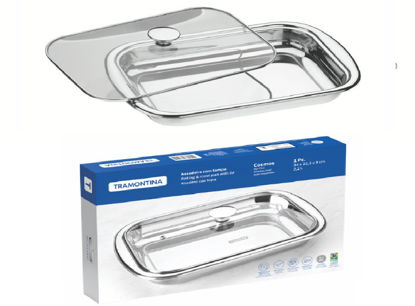 Foto de Bandeja rectang acero inox. c/t vidrio 61315/394 38.5x25.1x9.7 cms /3.2ltrs Tramontina (6)