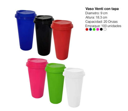 Foto de Vaso venti plastico C/ tapa diverplast 20onz 18.3x9cms (100)