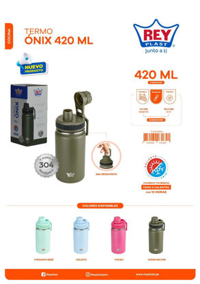 Foto de Termo Onix Acero Inox 420ml THO011900 Tapa rosca 16.3x7.4 cms Reyplast