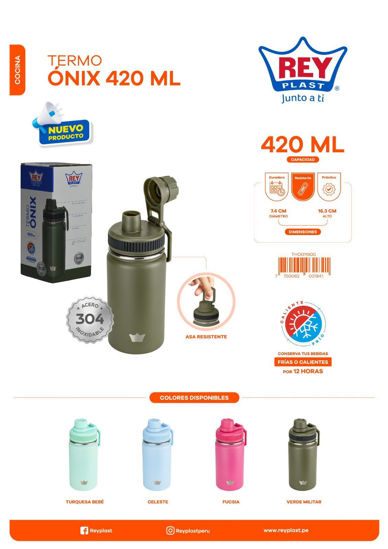 Foto de Termo Onix Acero Inox 420ml THO011900 Tapa rosca 16.3x7.4 cms Reyplast
