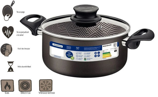 Foto de Cacerola Tramontina Paris aluminio 18 cms 2.1ltrs C/T vidrio 28524/618 (4)