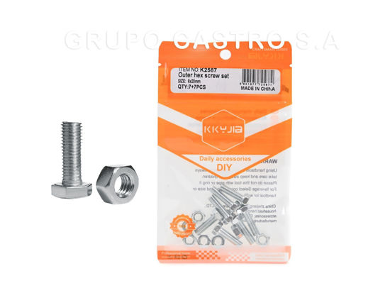 Foto de Tornillo c/tuerca hexagonal 7+7 pcs blister KKYJIA (6x20mm) K2587 GET59-34 (24) (288)