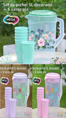 Foto de Pichel plastico Dec 5 ltrs 6 vasos 30.5alt,17.5 diam cms Megaplast AA12039V (12)