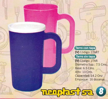 Foto de Jarra plastica cervecera CON/TAPA  neoplast 1TART 13.2X 7.8 cms14.2onz(192)