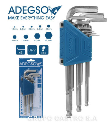 Foto de Llaves allen 9pcs hexag AD-50574 "L" metricas (1.5- 2-2.5-3-4-5-6-8-10mm) ADEGSO (12) (48)
