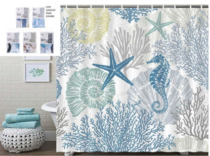 Foto de Cortina Baño Tela 100% Poliester Repelente agua GROMMET YB08 180x180 cms NAA324 (72)