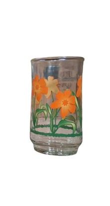 Foto de VASO VIDRIO DECORADO 12 ONZ  C-015/17-006 JARDIN FLORES NARANJA  (48) 