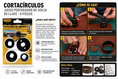 Foto de Cortacirculos Jgo Perforador de aguj Inst Llav HAOYLI 6PCS blister GET49-34 (120)