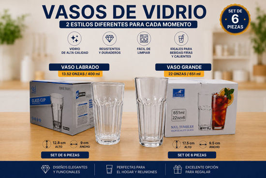 Foto de Vaso vidrio Labrado Set 6 pcs