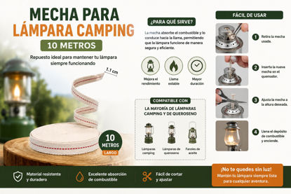 Foto de MECHA PARA LAMPARA CAMPING KEROSENE 10mtrs