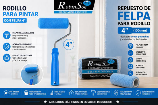 Foto de Rodillo y repuesto de pintar Robinson 4"