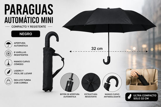 Foto de Paraguas Automatico Mini Negro GET44-09 (8 varillas) 32cms (60)
