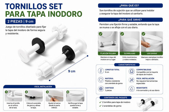 Foto de Tornillos Set 2 pzs p/ tapa inodoro O7I2899 9 cms (600)