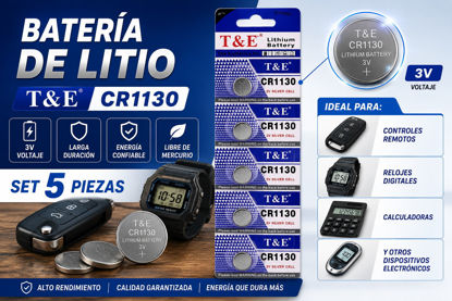 Foto de BATERIAS LITIO SET 5PCS T&E CR1130 3V GET73-03 (1000)