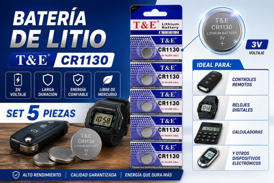 Foto de BATERIAS LITIO SET 5PCS T&E CR1130 3V GET73-03 (1000)