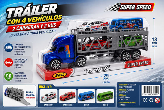 Foto de Trailer c/4 vehic,carreras y bus 333-9 29 larg x13alt cms GET05-04 (108)