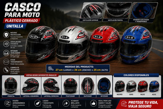 Foto de Casco moto Plast Cerrado 808 unitalla