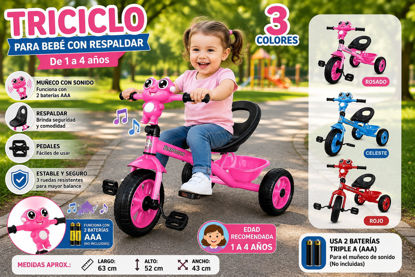 Foto de Triciclo Para Bebe Con Respalder MAQ2608 (2 Baterias AAA) 1-4años TOMGBEINUO