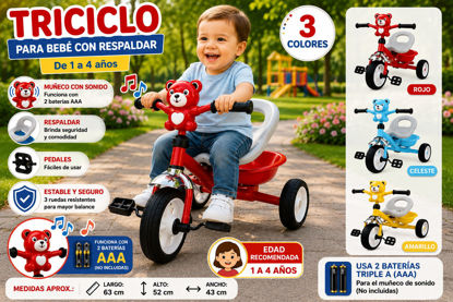 Foto de Triciclo Para Bebe Con Respaldar y Sonido (2 Baterias AAA) 1-4años MAQ2609 (6) -