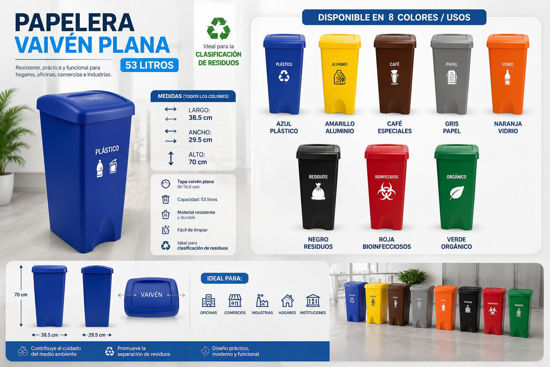 Foto de Papelera vaiven plana 53 lt plastico estra 4-10352 38.5LX29.5ANX70AL P1.91kg