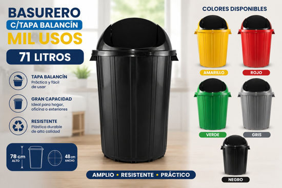 Foto de BASURERO C/TAPA BALANCIN MIL USOS 71 LTR  TACOPLAST