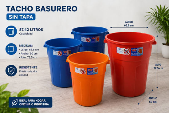 Foto de Tacho Basurero SIN TAPA Super Rey #90 s/t TCX011000 55.6larg,50anc,72.5alt cms 87.42 ltrs (12)