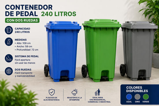 Foto de CONTENEDOR 240 LTRS PEDAL 2 RUEDAS TACOPLAST
