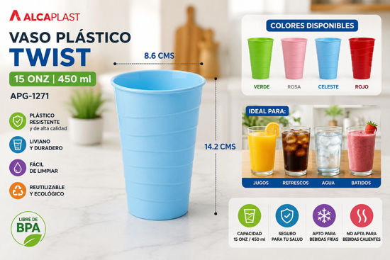 Foto de Vaso Plastico Twist 15onz/450 ml APG-1271 Alcaplast 14.2alt,8.6diam cms (144)
