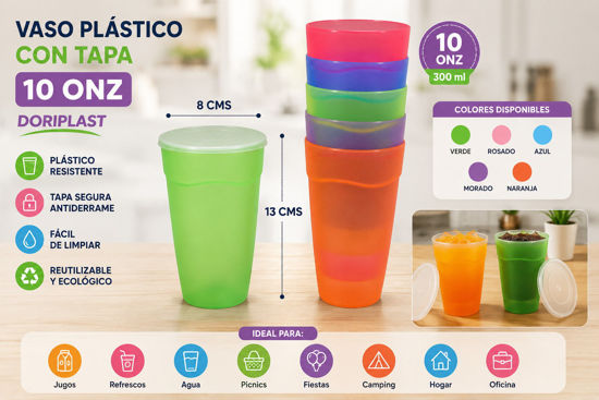 Foto de Vaso plastico C/tapa 10 onz 13x8cms Doriplast (72)