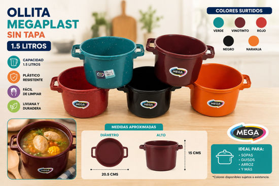 Foto de Ollita Megaplast Colores Surtidos *Sin Tapa*  1.5 Ltrs #1699 15x20.5cms