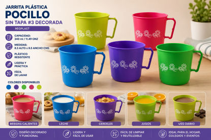 Foto de Jarrita plastica Pocillo sin/t #3 dec 1POC3 8.3alt x8.5 anch cms 340ml/11.49onz(288) neoplast