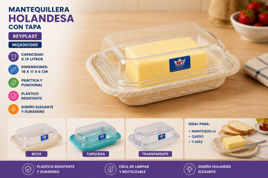 Foto de Mantequillera Holandesa c/t MQX001000 18x11x6 cms 0.19 ltrs Reyplast (120)