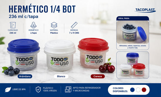Foto de Hermetico 1/4 bot (236ml)  c/t 7x9cms tacoplast plastico