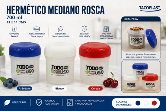 Foto de Hermetico mediano rosca 700 ml tacoplast plastico