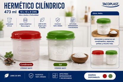 Foto de Hermetico cilindrico 473ml 10x10x8 tacoplast plastico