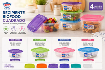 Foto de Recipiente BioFood Cuadrado c/tapa rey