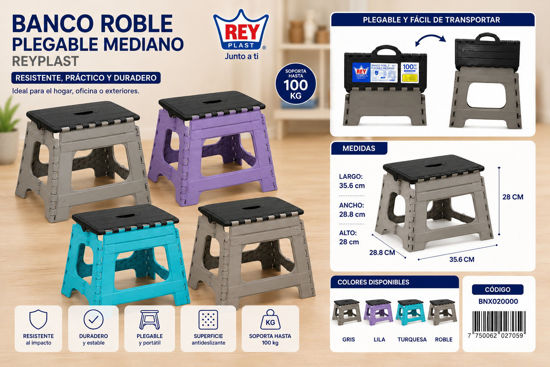 Foto de Banco Roble Plegable Mediano 35.6larg,28.8anc28,alt  cms Reyplast BNX020000