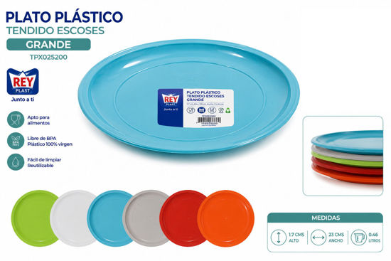 Foto de Plato Plast Tendido Escoses Gde Reyplast 1.7alt,23diam 0.46 ltrs PTX002000