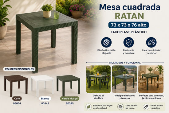 Foto de Mesa cuadrada ratan plástico 73X76cms