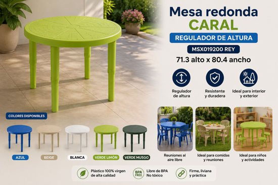 Foto de Mesa Redonda caral regulador altura Rey  MSX019100 71.3alt X 80.4anc cms