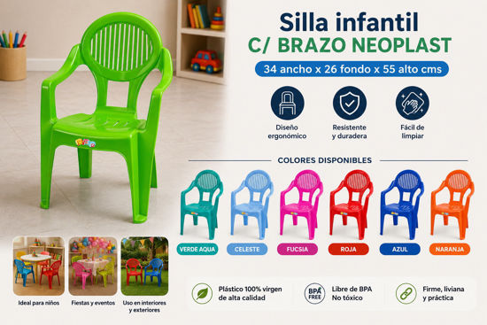 Foto de Silla Infantil c/brazo Neoplast 34anc,26 fond,55 alt cms